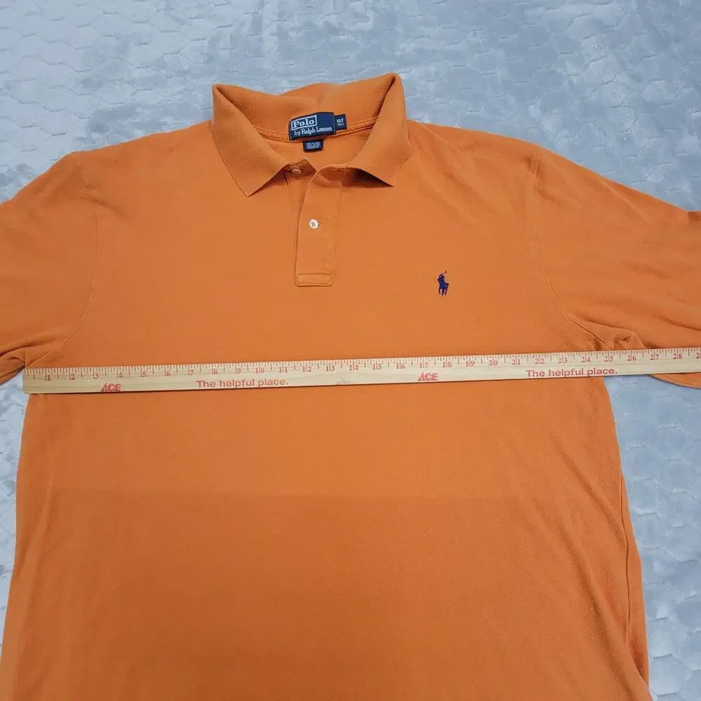 Polo Ralph Lauren Shirt Mens XLT Orange Long Sleeve Pique Cotton Tall Pony